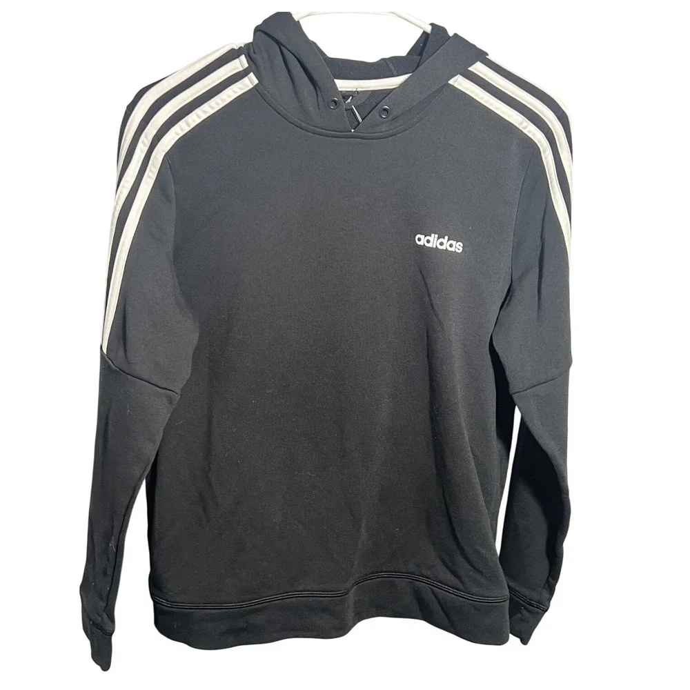 Adidas Boys Black 3-Stripe Pullover Hoodie‎ Sweatshirt Hooded Size M 10/12